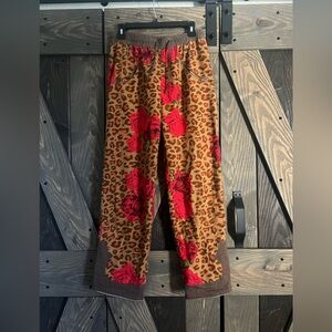 Rodeo Quincy Leopard and Rose Print Flannel Pajama Pants